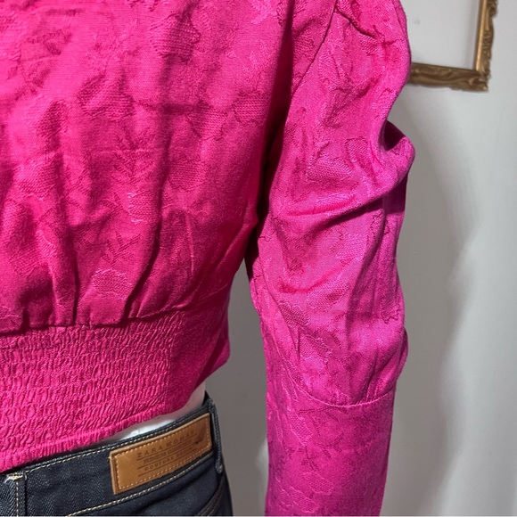 Anthropologie Rahi Rahi square Neck Puffy Sleeve Brocade Crop Top Pink small AB - Picture 4 of 11